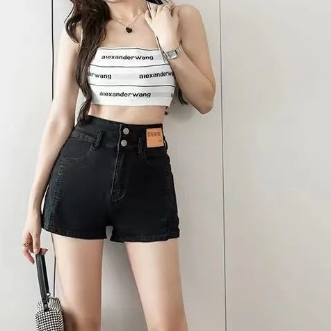Quần Short Denim Lưng Cao Thời Trang Retro Hàn Quốc Cho Nữ
