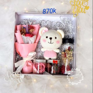 [Quà tặng bạn gái, người yêu 8/3, 20/10] Hộp hoa hồng sáp kèm gấu len HANDMADE LOVE