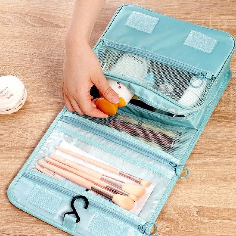 Túi đựng mỹ phẩm du lịch có móc treo, vải nhiều ngăn chống thấm