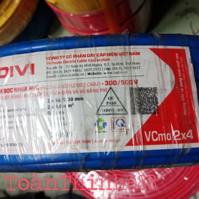 5m dây điện đôi 2x4.0 cadivi - 2 lớp vỏ bọc VCmo2x4.0