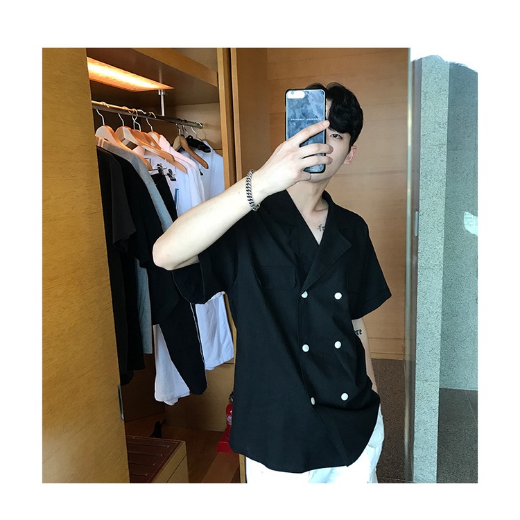 Áo Sơmi Nam Cộc Tay Form Rộng Phong Cách Hàn Quốc