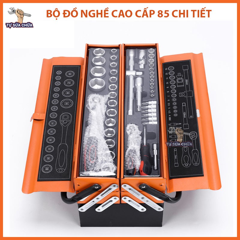 Thùng đồ nghề sửa chữa di động 85 Chi Tiết Nhập Khẩu,  bộ dụng cụ sửa chữa xe máy chuyên dụng, hàng chuẩn loại xịn