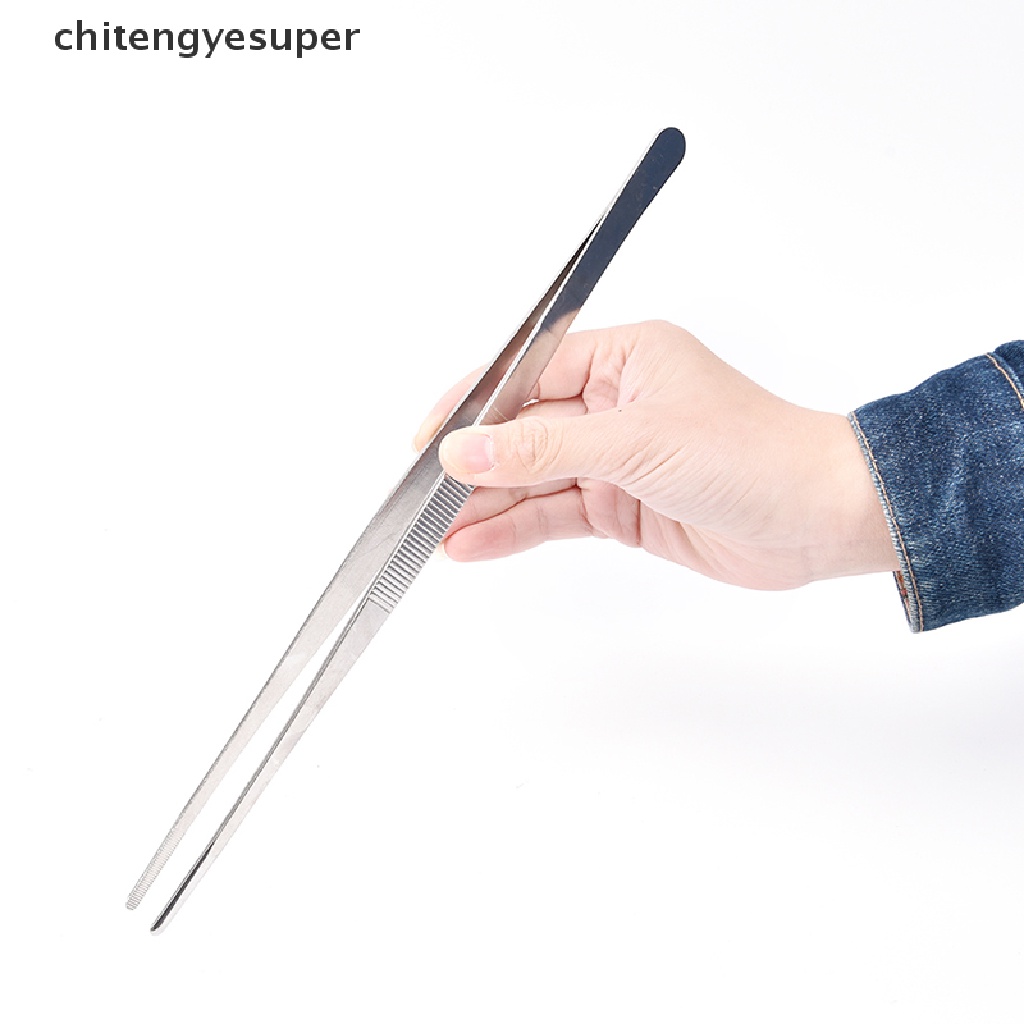 Chitengyesuper Silver Stainless Steel Long Food Tongs Straight  Kitchen Tool CGS