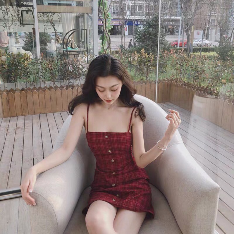 Váy 2 dây body 💖 Đầm body 2 dây phối khuy ulzzang Hàn Quốc V19 - Peyy Clothing | BigBuy360 - bigbuy360.vn