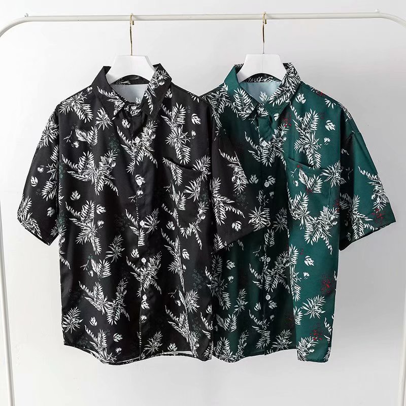 Men's Short Sleeve Shirt With Plant Pattern Print Fashion