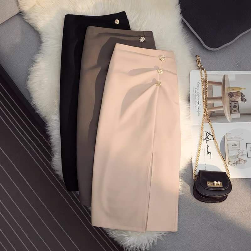 chân váy A phối cúc, chân váy chữ A dáng dài 70cm chất mịn thoáng mát không bám bụi