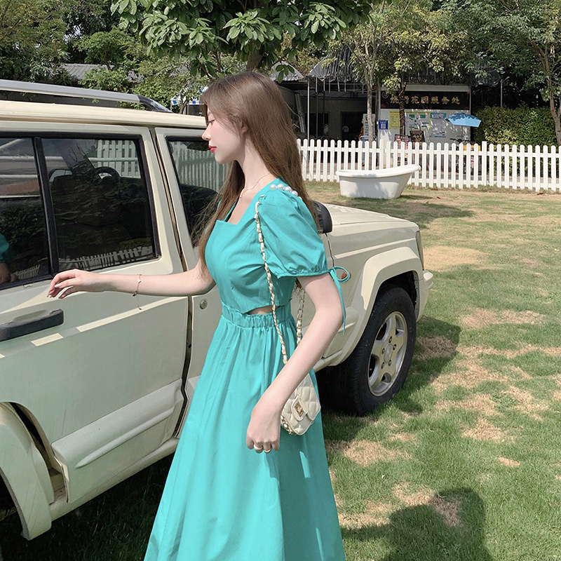 Đầm Tay Phồng Cổ Vuông Thời Trang Mùa Hè Pháp váy