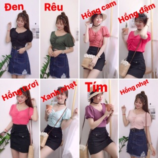 Áo kiểu croptop nhúng xoắn ngực HÌNH THẬT 100%