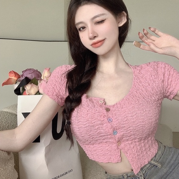 Áo cardigan dệt kim ZHELIHANGFEI tay ngắn lưng cao phong cách thời trang quyến rũ