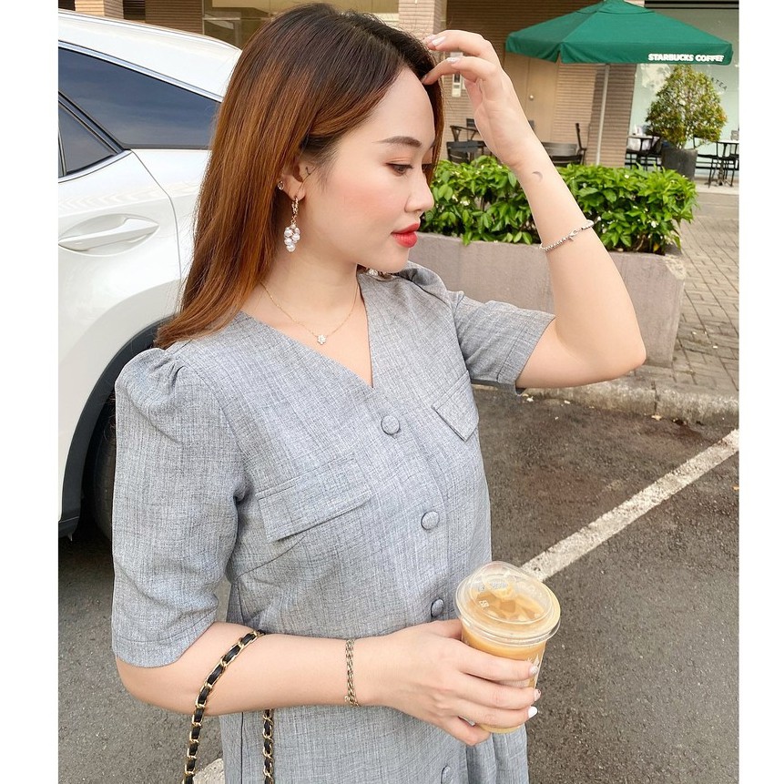 Đầm cổ tim dáng suông xếp li túi giả, đi chơi, công sở LXK00010 | BigBuy360 - bigbuy360.vn