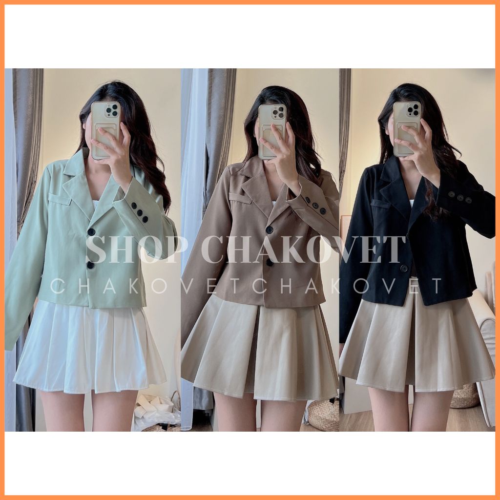 Áo Blazer dáng ngắn phong cách Vintage A8466 Áo Vest dài tay dáng lửng cao cấp thời trang công sở thanh lịch siêu đẹp