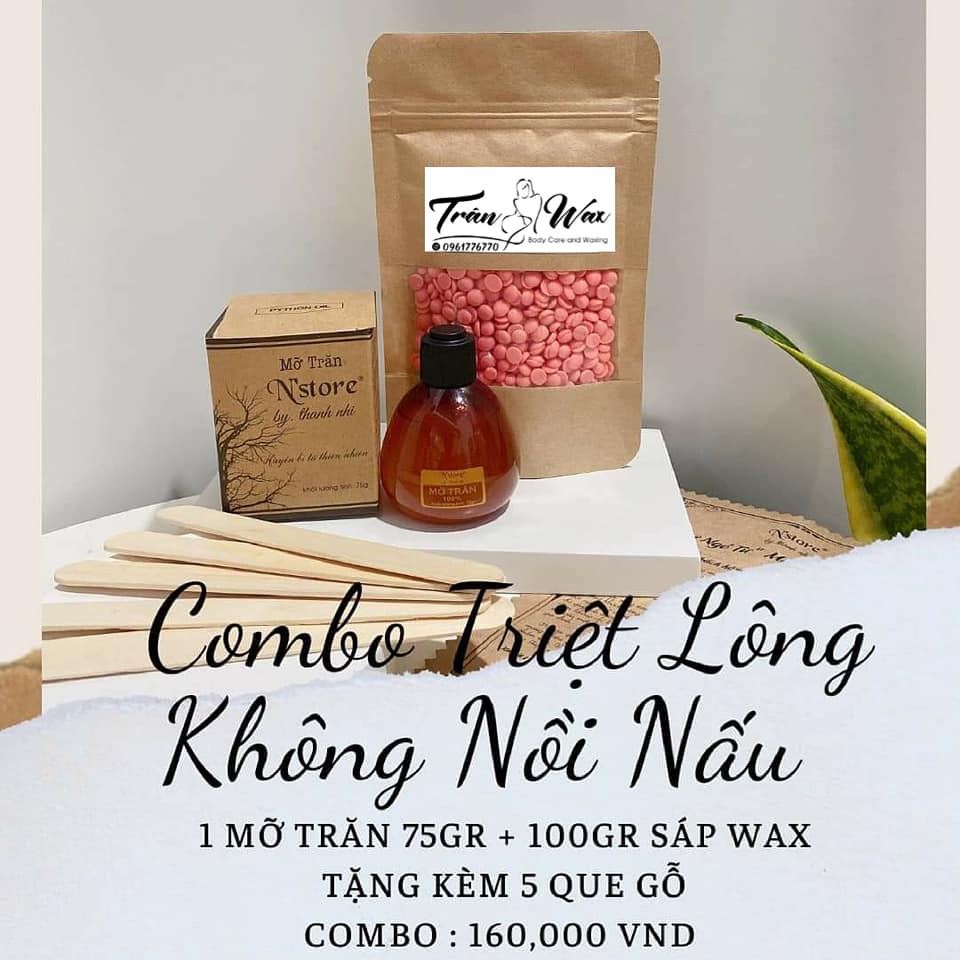 Combo Wax nóng  râu , nách , bikini  kèm Mỡ Trăn Triệt Lông Tận Gốc