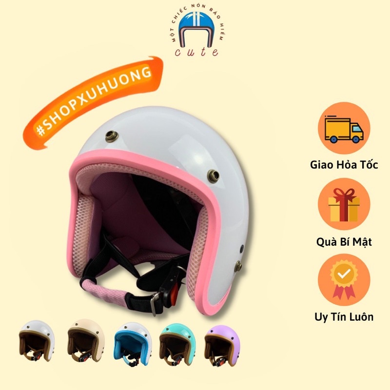 Nón Bảo Hiểm 3/4 Đầu Basic Có Nhiều Màu Lựa Chọn Lót Màu Cao Cấp Chất Liệu Nhựa ABS Cứng Cáp Tem Mạc Đầy Đủ Cute Shop