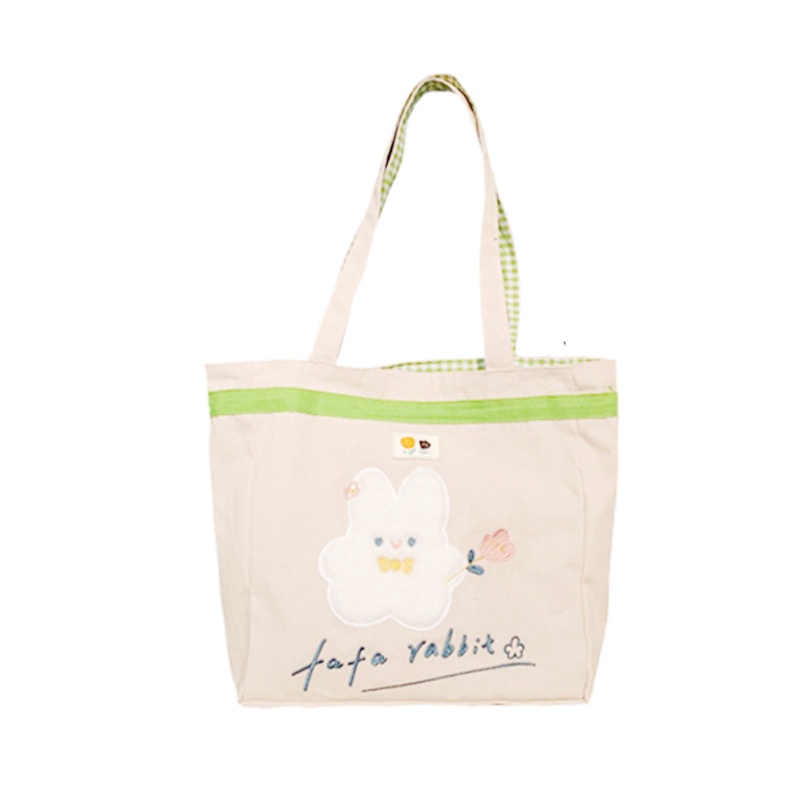 Youyo Túi Xách Mua Sắm Đeo Vai Bằng Cotton Thêu Hình Gấu Nhật Bản Cho Nữ
