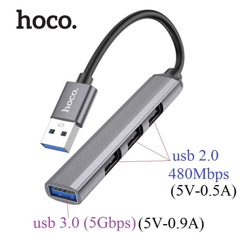 Hub usb Hoco HB26, Bộ chia cổng 4 cổng usb cho máy tính Laptop