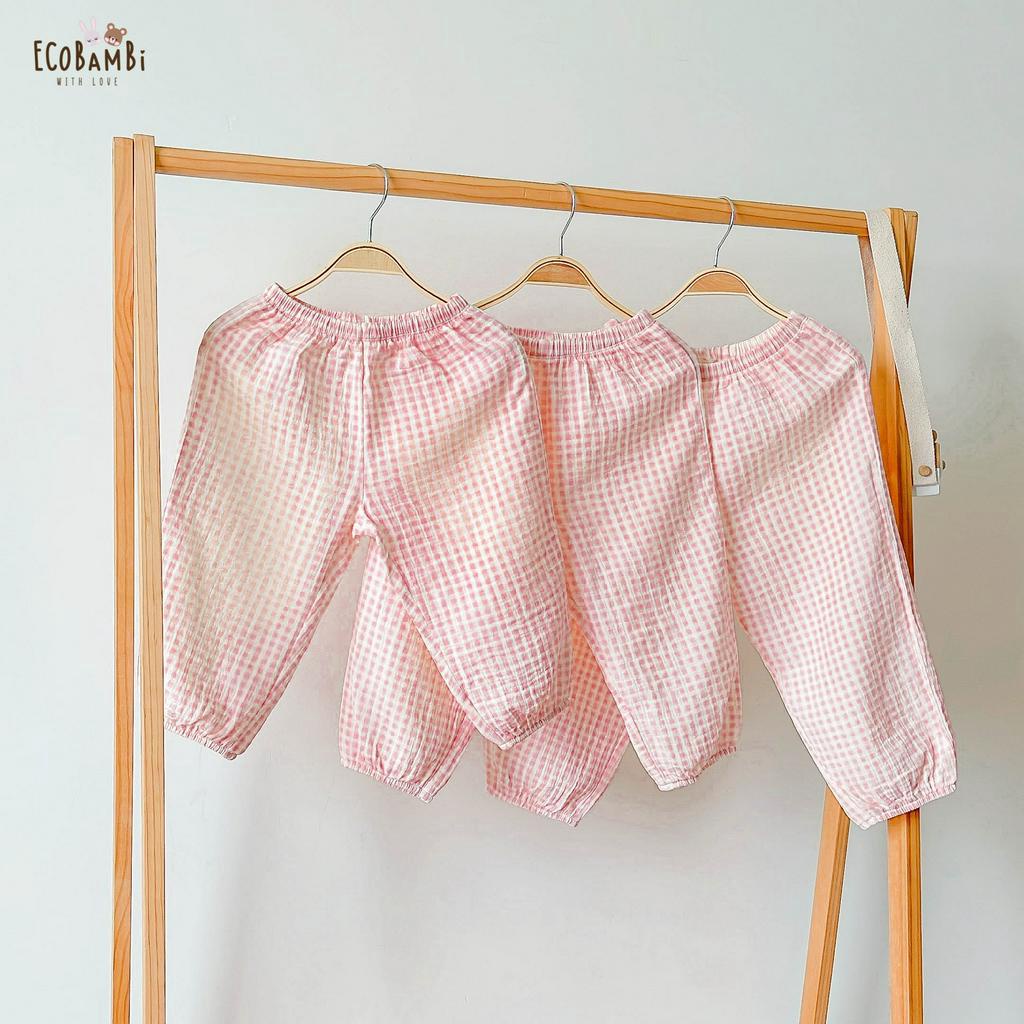 Quần bom caro xô Muslin chống muỗi ECOBAMBI
