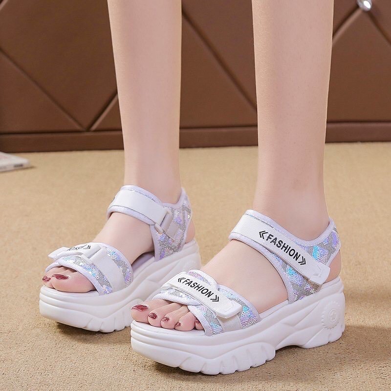 Sandal Nữ Độn Đế Bánh Mì ❤️FREESHIP❤️ Dép Quai Hậu Nữ 2 Quai Kim Tuyến Fasion Siêu Hot