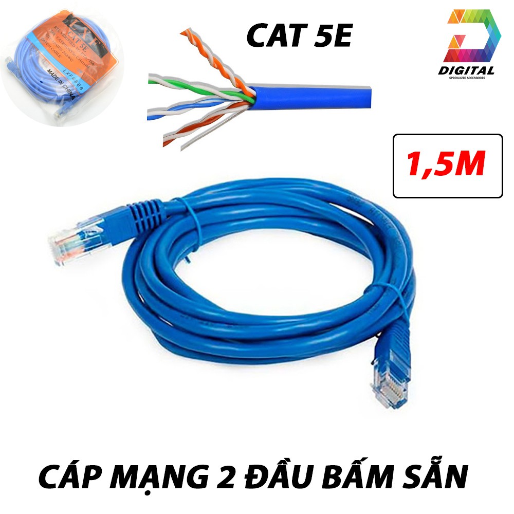 Cáp Mạng Bấm Sẵn 2 Đầu Tốc Độ CAT 5E LXF Dài 1M5