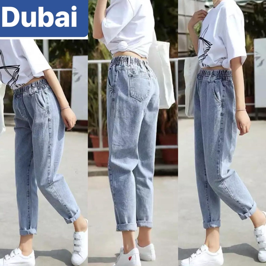 QUẦN JEAN BAGGY NỮ CHẤT BÒ XANH LƯNG THUN CẠP CHUN THOÁI MÁI LƯNG CAO NÂNG MÔNG DB-330,DUBAI FASHION