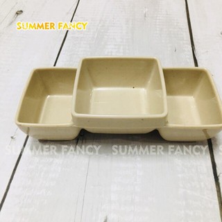 Chén tương 3 ngăn 14 x 6 x 3.9 cm khay đĩa nâu đen trắng chấm đựng muối tiêu sốt mù tạt xì dầu melamine phíp F-C107