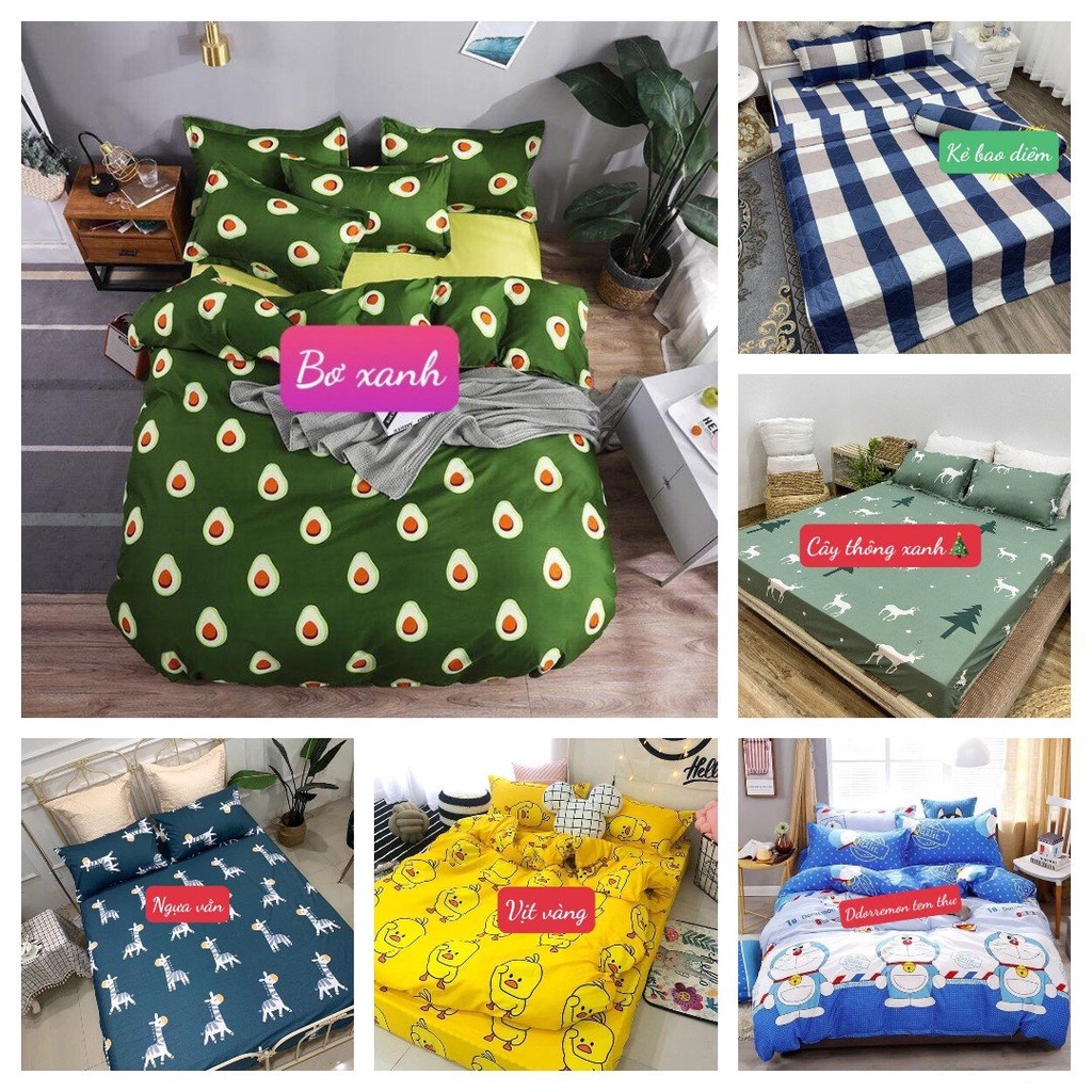 Ga Gối trải giường cotton, bộ drap giường đẹp 1m4,1m6 cho đệm dày 15-20cm