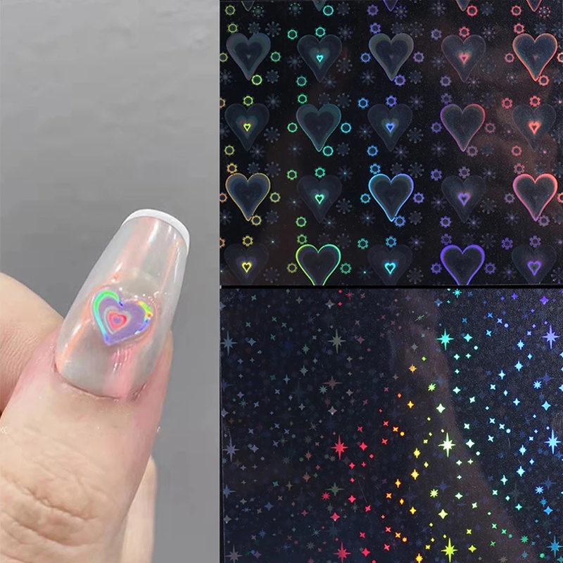 [Hàng mới về] Miếng dán trang trí móng tay hình trái tim/ngôi sao 3D màu sắc lấp lánh
