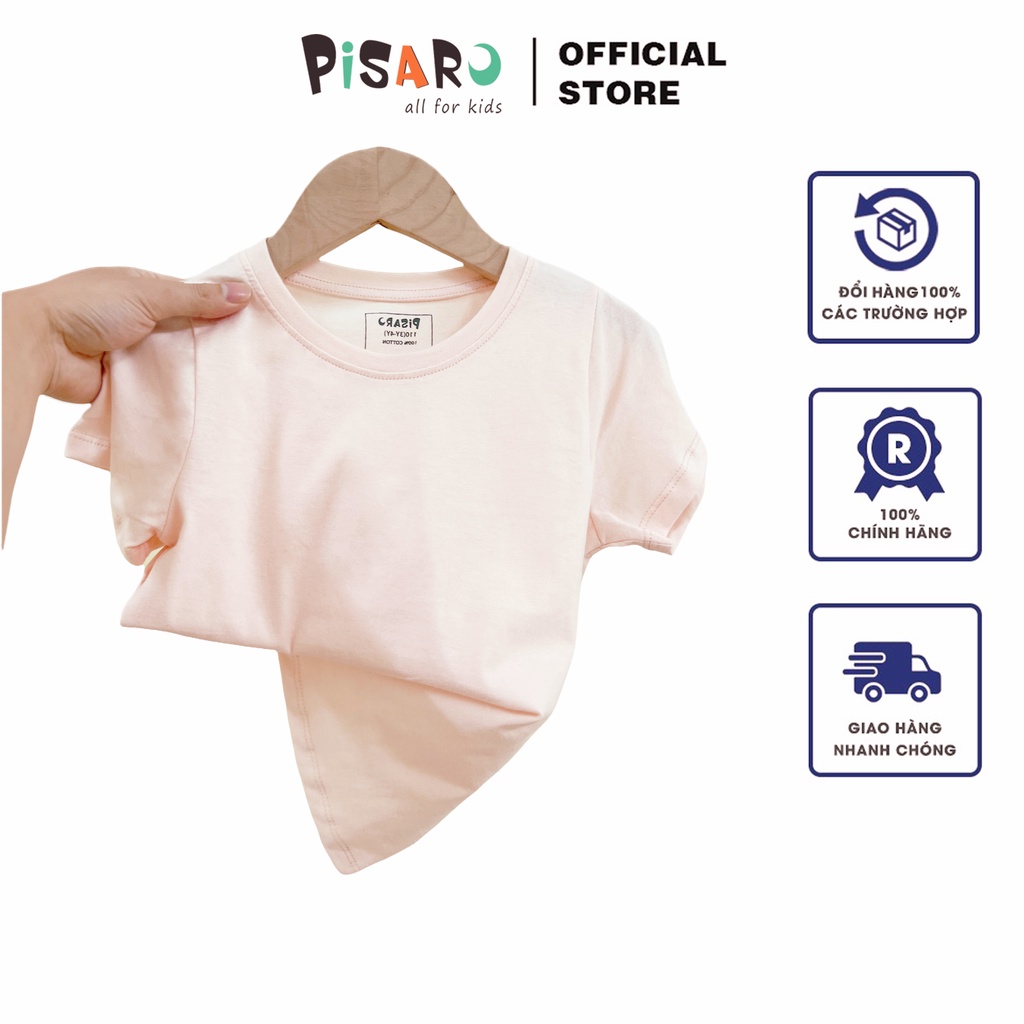 Áo phông trơn cộc tay trẻ em Pisaro Kids, áo thun cotton 100% bé trai bé gái mềm mại cao cấp