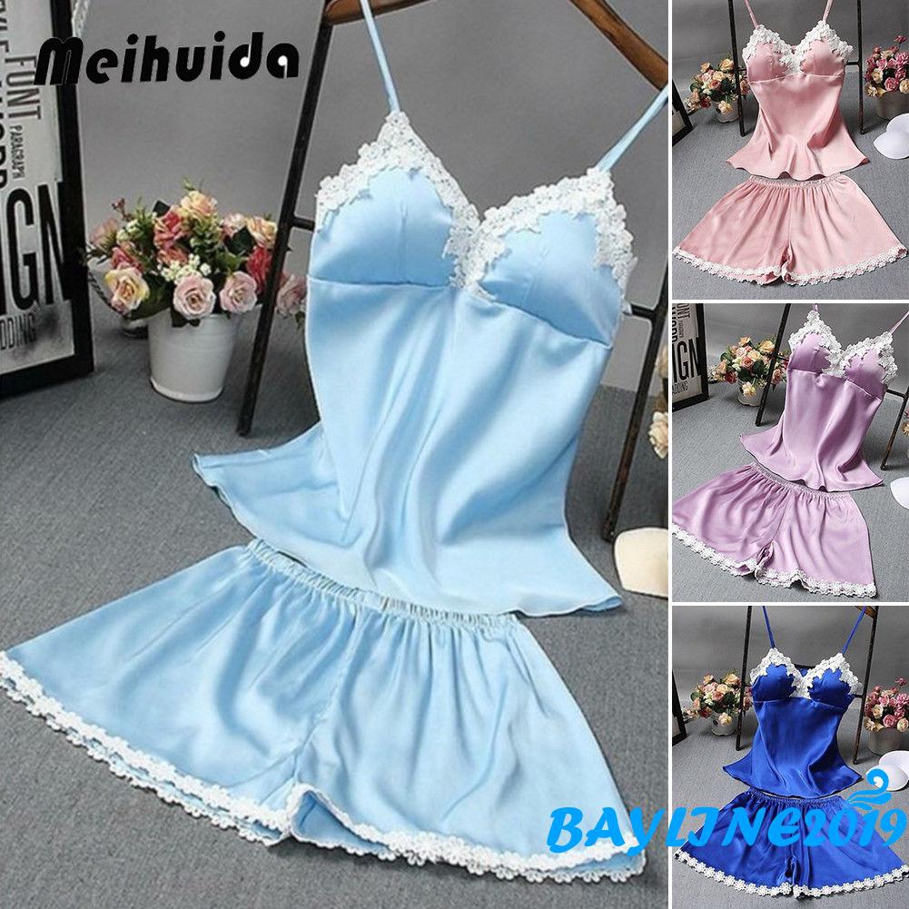 Đồ ngủ lụa satin phối ren quyến rũ cho nữ