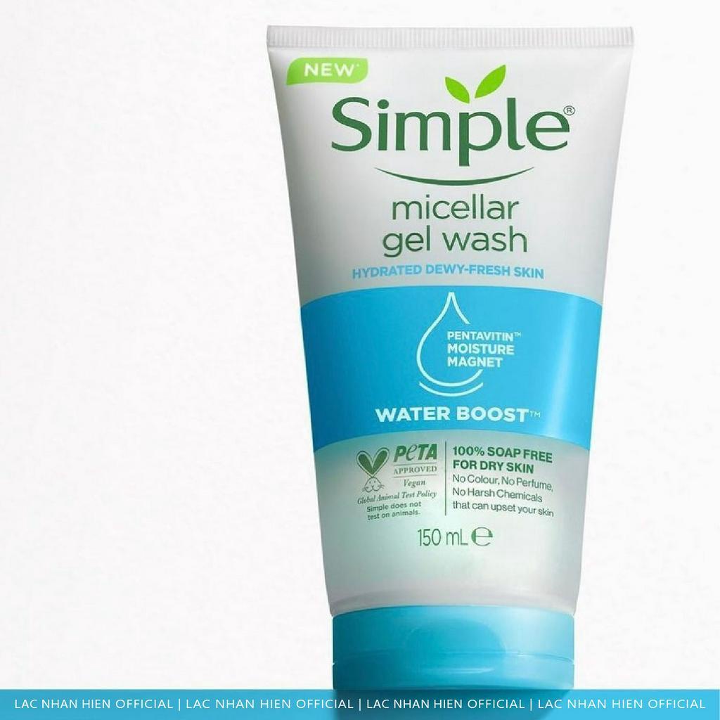 SỮA RỬA MẶT CẤP ẨM LÂU DÀI SIMPLE WATER BOOST MICELLAR GEL WASH CHO DA NHẠY CẢM KHÔ VÀ MẤT NƯỚC