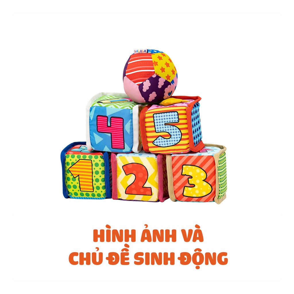Bộ 5 Hình khối xúc xắc đa tương tác Kèm Bóng vải cho bé Lalala Baby (FARM BLOCK)