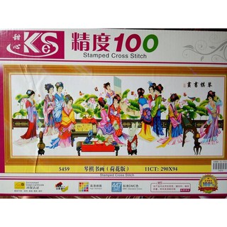 Tranh thêu chữ thập 12 cô tiên sen 290*84cm