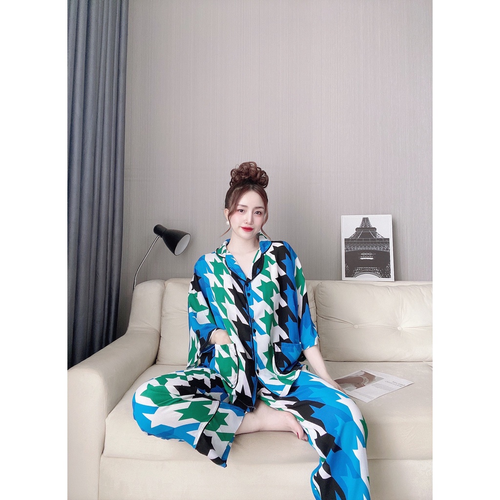 Đồ bộ nữ pijama mặc nhà quần dài, tay lửng cánh dơi chất liệu mango freesize giá rẻ | BigBuy360 - bigbuy360.vn