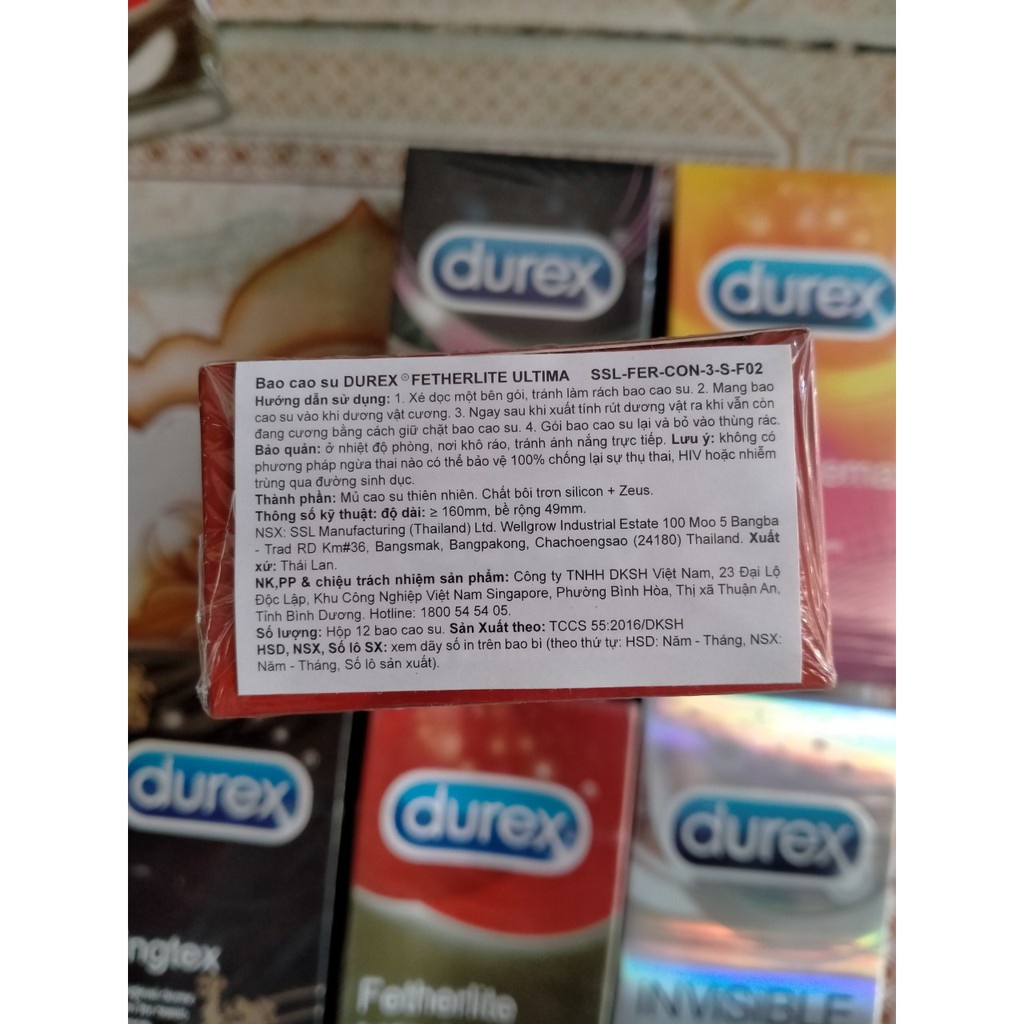 [ Có video ảnh thật ] Bao cao su Durex Fetherlite Ultima siêu mỏng hộp 12 chiếc bcs