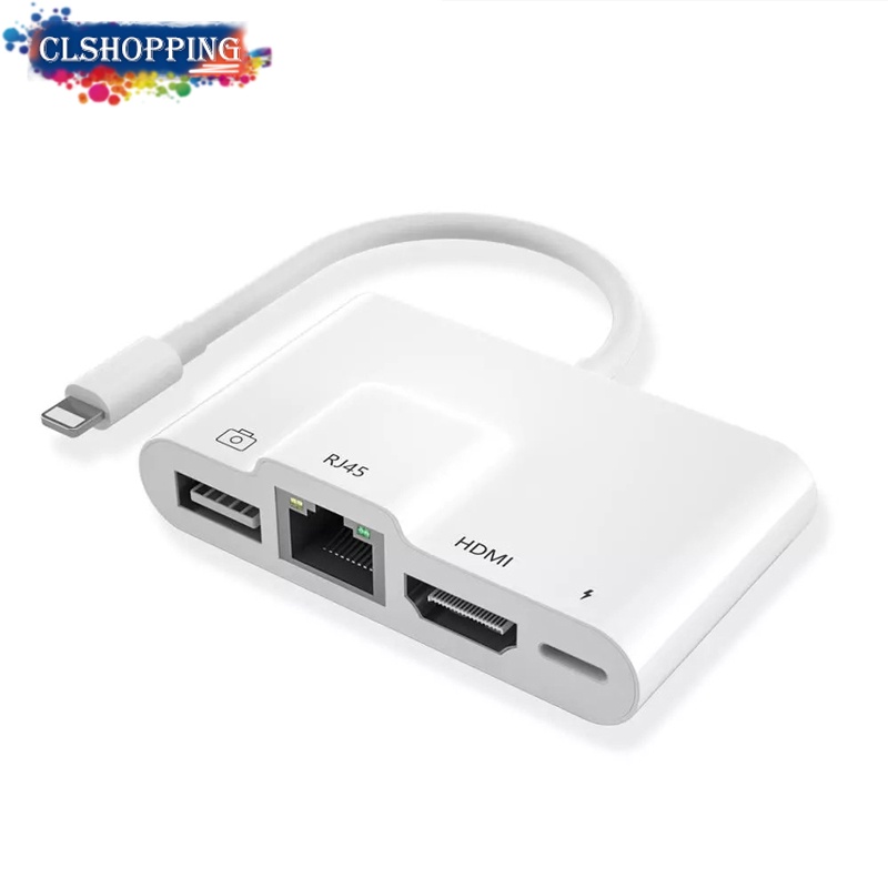 Lightning to Rj45 Ethernet Lan HDMI Adapter 4K TV USB Hub OTG Cable Charging Converter for iPhone 12/11pro/11/Xs/Xr/X/8/7/ipad