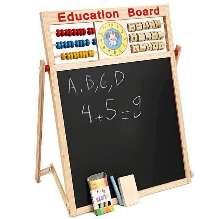 Bảng từ tính 2 mặt cho bé học tập, Bảng gỗ giáo dục 2 mặt Education Board kèm bộ chữ số và chữ cái cho bé học giỏi