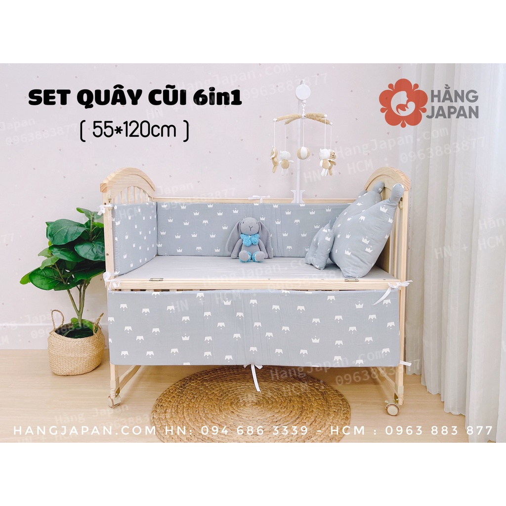 Bộ quây cũi vải kèm ga chun bọc đệm cho bé mẫu vương miện