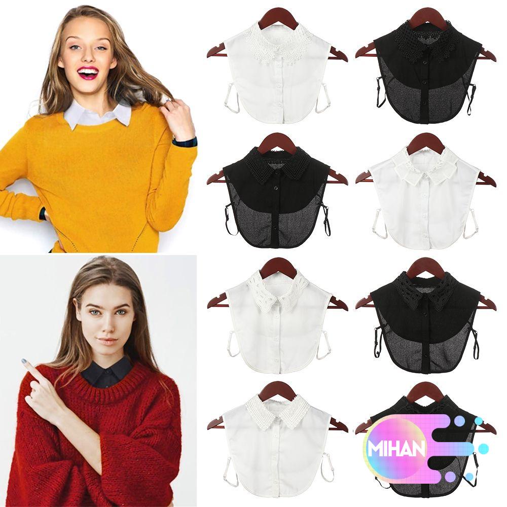 Cổ áo sơ mi giả họa tiết thêu trắng đen MIHAN1 dành cho nam nữ