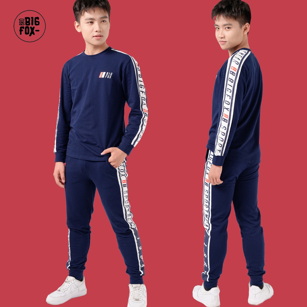 [SUPER SALE - FREE SHIP] Bộ Quần Áo Nỉ Dài Tay Cho Bé Trai Tới Size Đại, Bộ Thu Đông Trẻ Em Teen Boy Thể Thao Navy 12-15