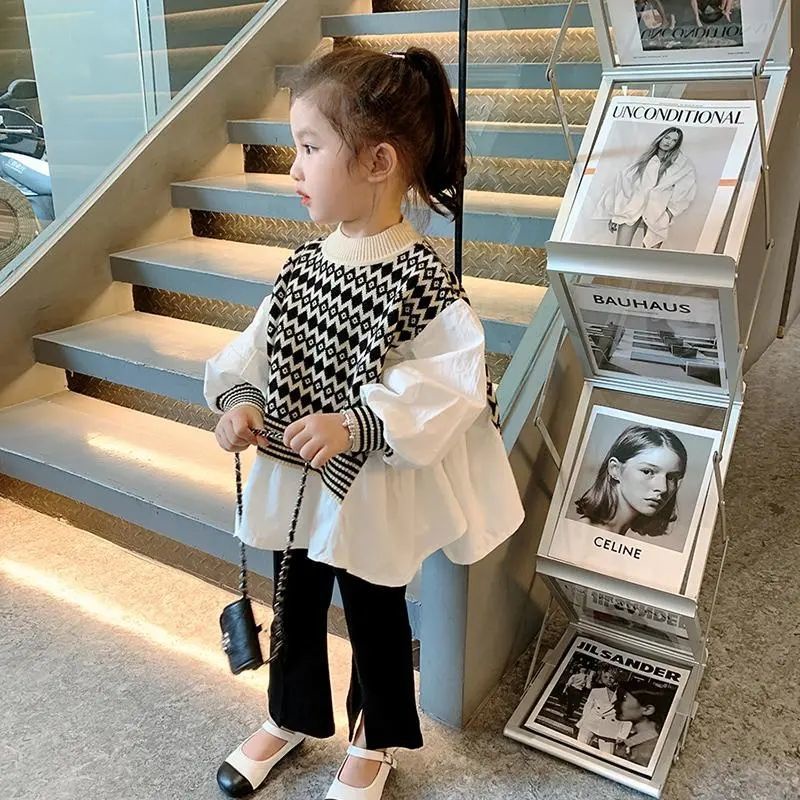 Áo Sweater Giả Hai Lớp Phong Cách Hàn Quốc Thời Trang Mùa Thu Cho Bé Gái