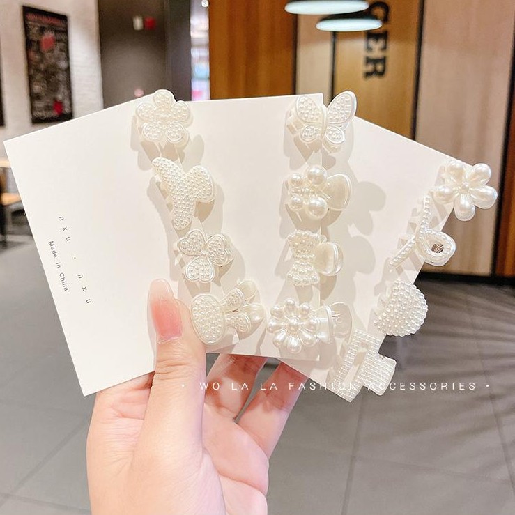 Kẹp tóc đính hạt ngọc trai giả phong cách retro Hàn Quốc dành cho nữ