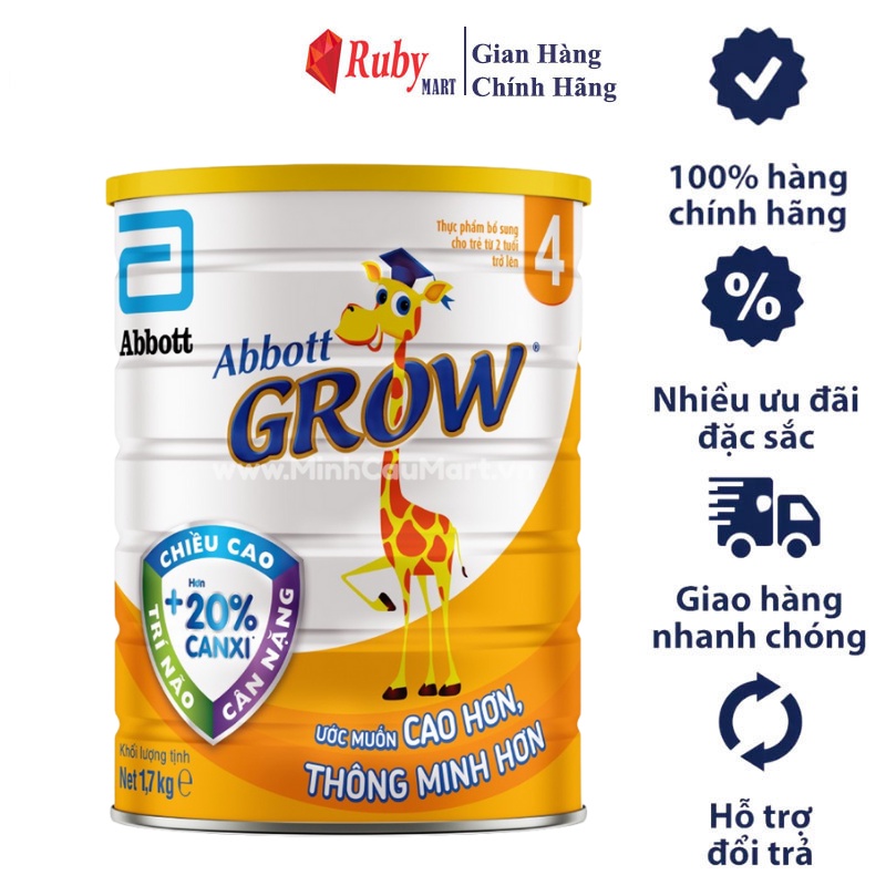 Sữa Bột Abbott Grow 4 Dành Cho Trẻ 2 Tuổi Trở Lên Lon 1.7kg Và 900g