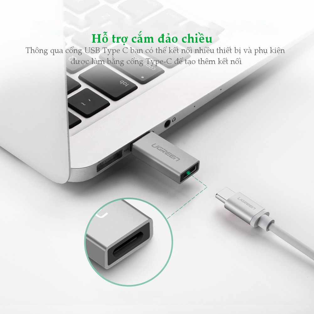 Adapter chuyển đổi USB 3.0 đực sang USB 3.1 Type C cái UGREEN US204 US276  dùng cho PC, laptop, macbook, điện thoại