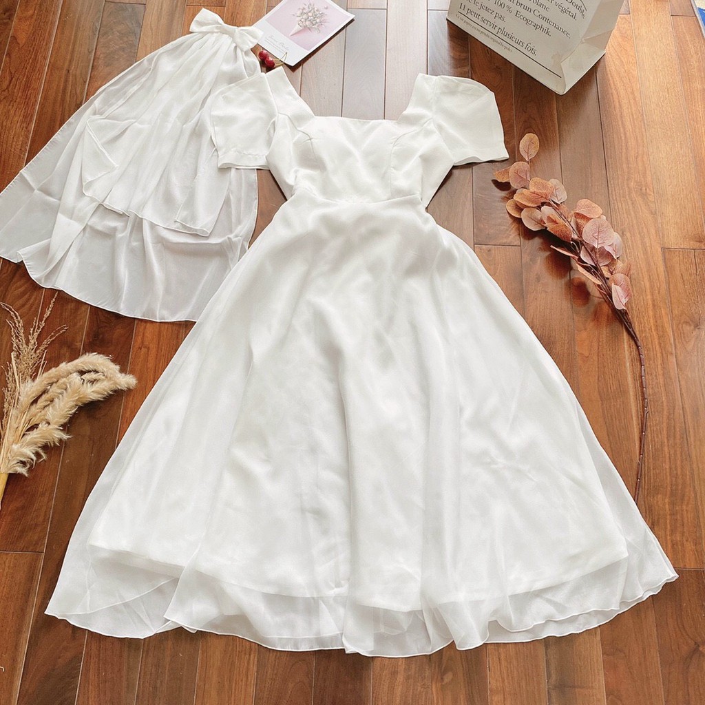 Đầm dự tiệc trắng xòe nơ lưng Cindy Dress sang trọng có mút ngực | BigBuy360 - bigbuy360.vn