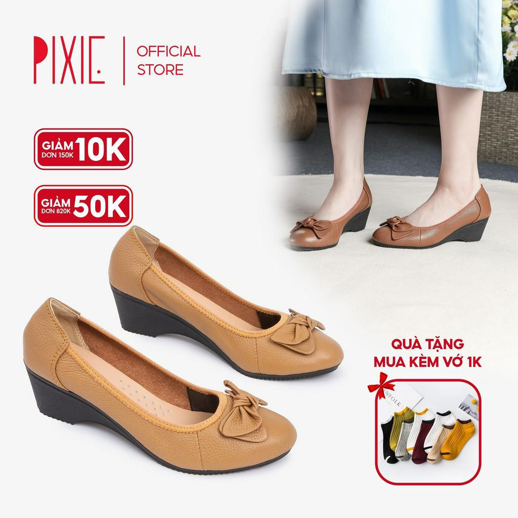Giày Búp Bê Đế Xuồng 5cm Da Thật Êm Chân Màu Đen Pixie X461