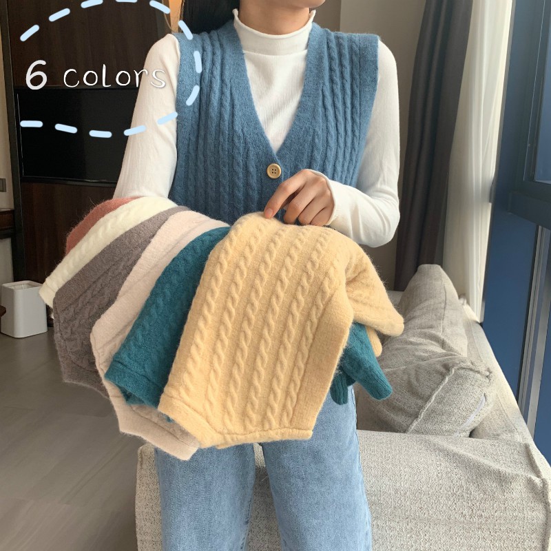 SUXI Áo Khoác Len Không Tay Phong Cách Nhật Bản Dành Cho Nữ