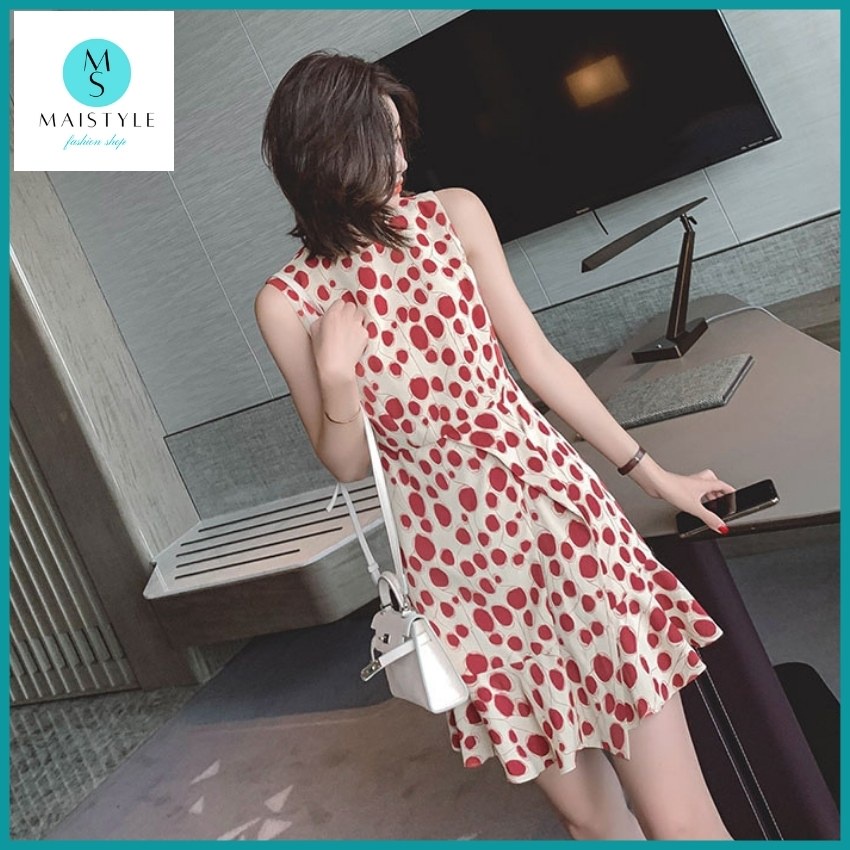 Đầm hoa nhí MAISTYLE váy nữ xinh thiết kế đẹp cao cấp đi chơi tết Đầm xòe linen sát nách trẻ trung cổ tròn MY1107 | BigBuy360 - bigbuy360.vn