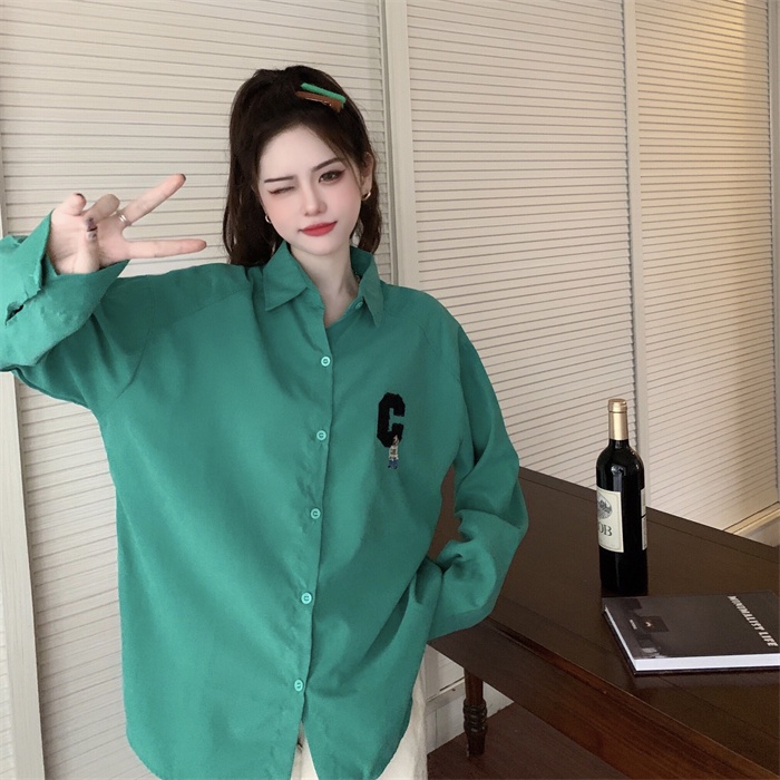 Áo Sơ Mi Nữ Dài Tay Dáng Rộng In Chữ Thời Trang Hàn Quốc Mới
