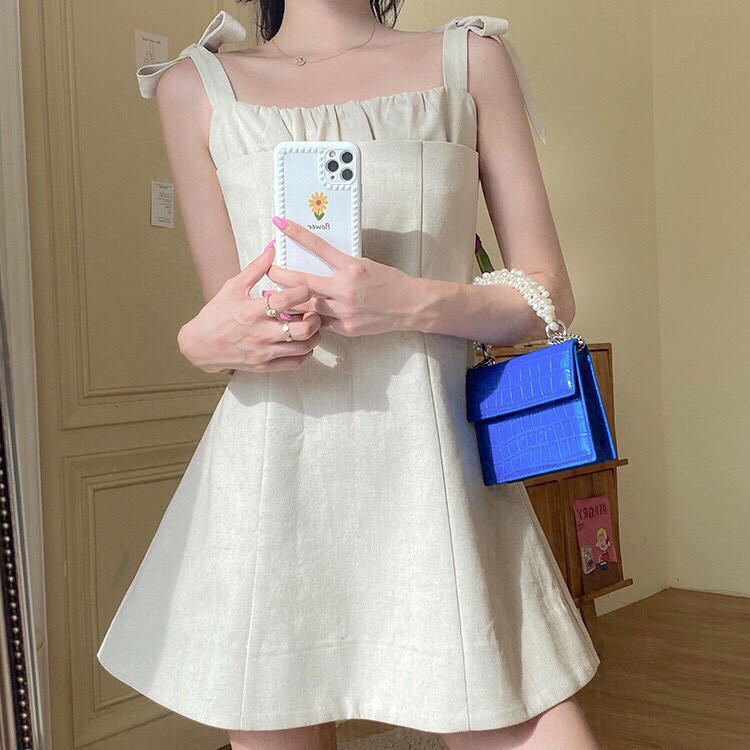 Đầm Nữ🍉váy nữ  Nơ Vai Rúm Ngực 🍉Váy 2 Dây Nữ Dáng Lỡ Chất Đũi 3 Màu thiết kế dây buộc dễ dàng điều chỉnh độ dài váy,xi | BigBuy360 - bigbuy360.vn