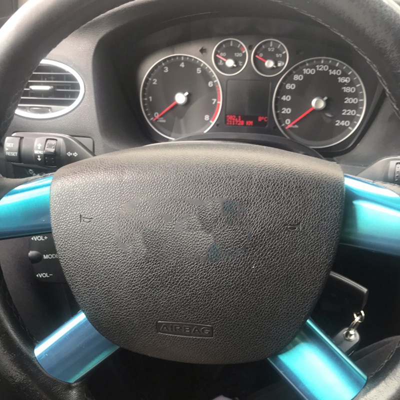Miếng Dán Trang Trí Vô Lăng Bằng Thép Không Gỉ Màu Xanh Dương Cho Ford Focus 2 MK2 2005-2011