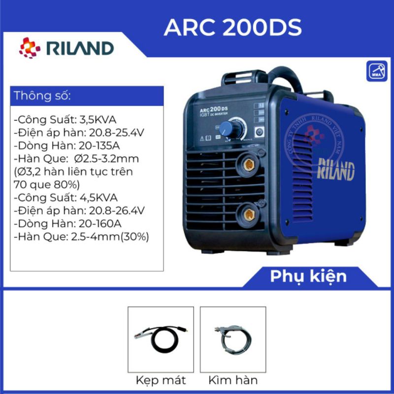 Máy Hàn Que ARC 200DS RILAND Chính Hãng 100% Bảo Hành 24 tháng